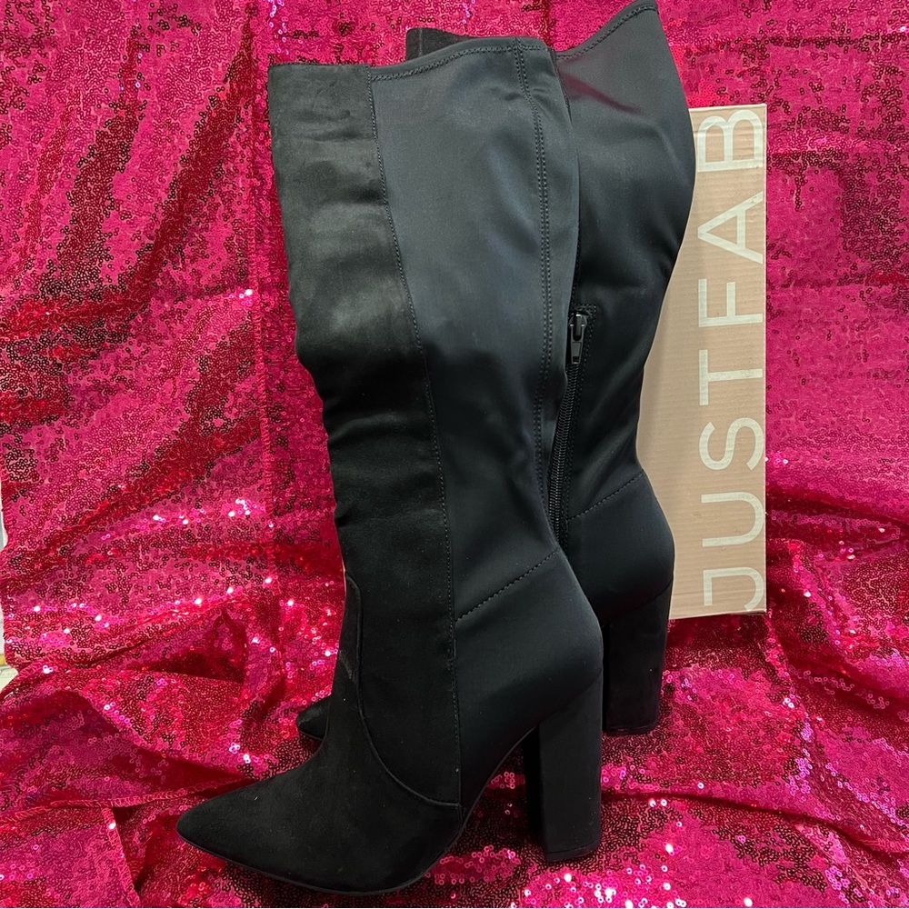 JustFab Knee High Arlette Black Boots 8